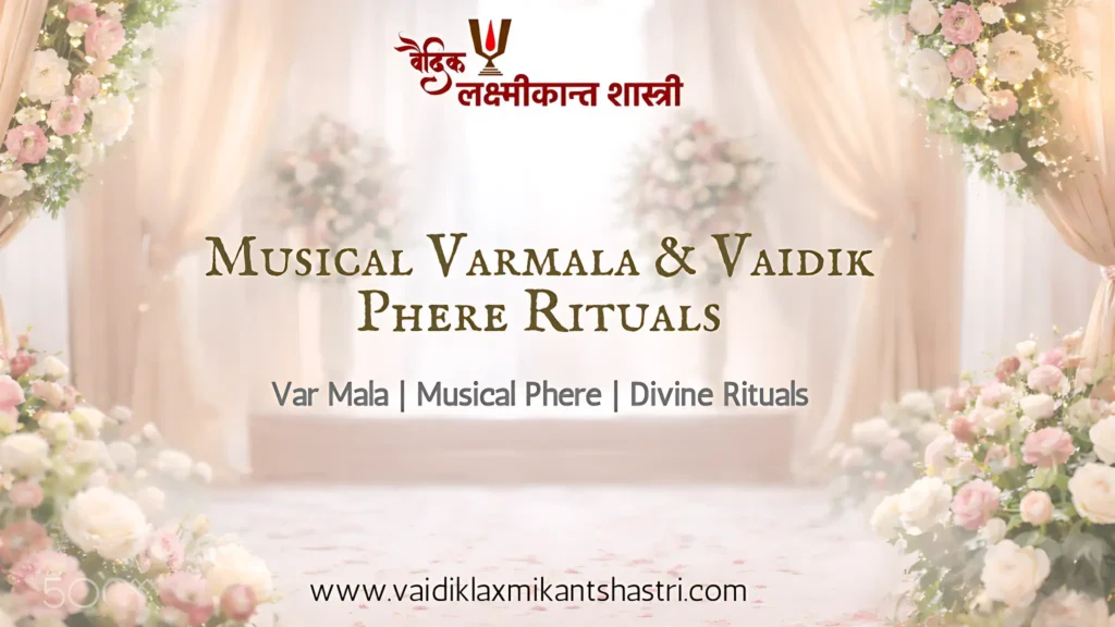 Var Mala ceremony with musical varmala and vaidik phere rituals in Indian wedding